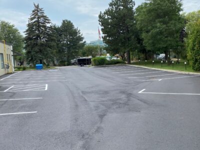 factory parking lot after asphalt paving